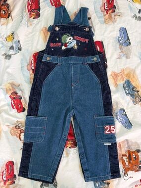 Vintage Baby Snoopy Denim & Navy Corduroy Overalls 24 months
